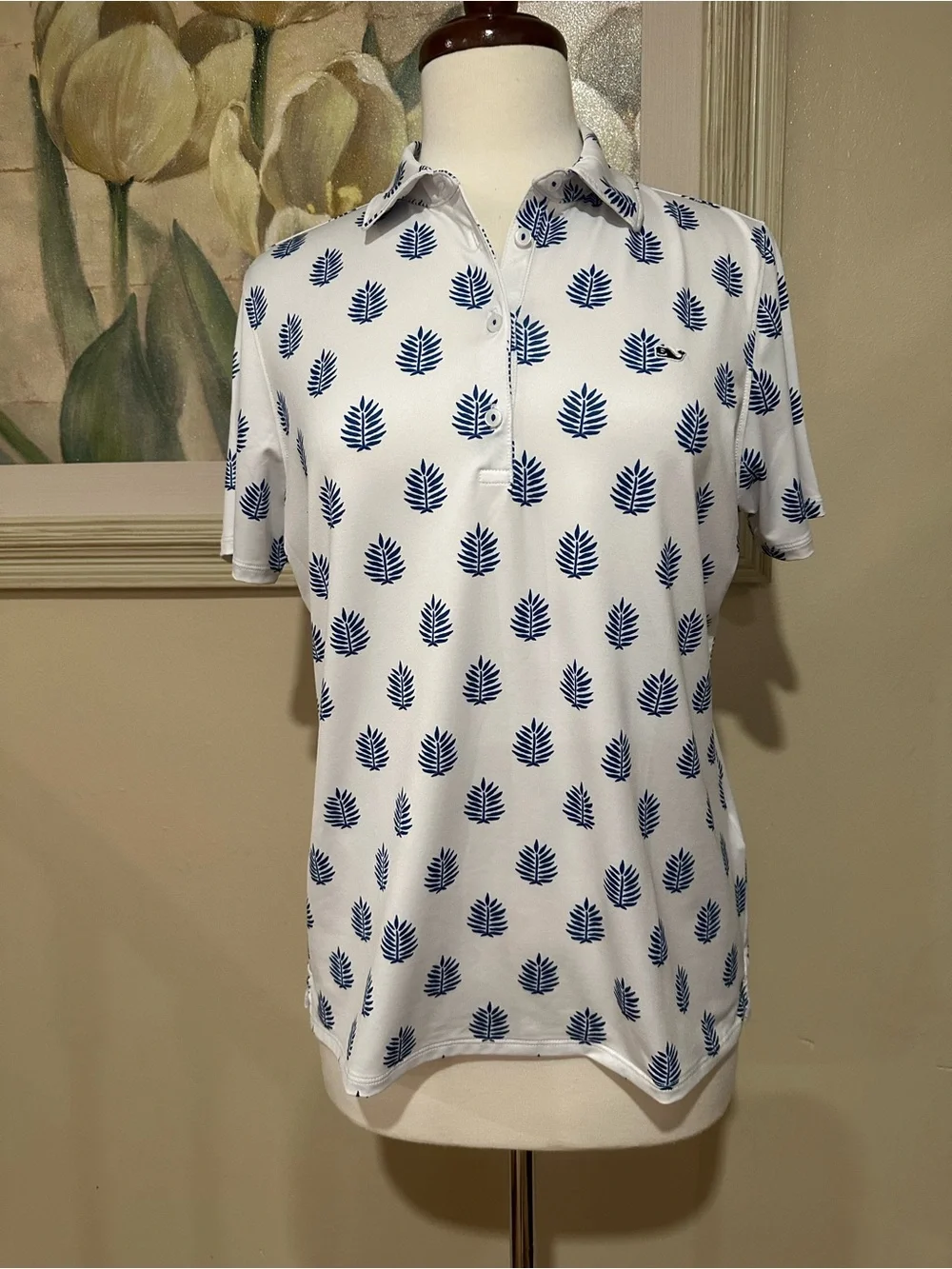 Golf Palm Tree Pattern Short Sleeve Polo Shirt Size M Women’s Vineyard Vines